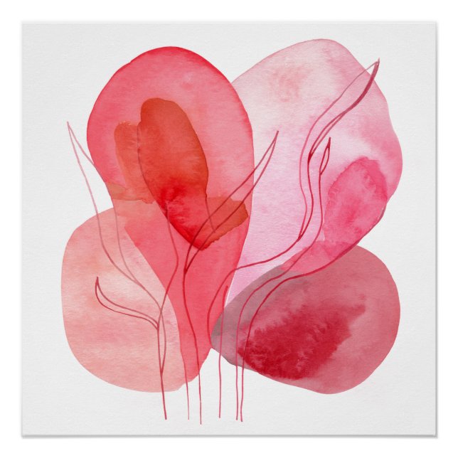 Poster Composition Abstraite en aquarelle rose (Devant)