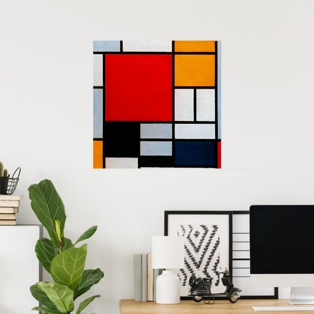 Poster Composition avec grand plan rouge (Bureau à domicile)