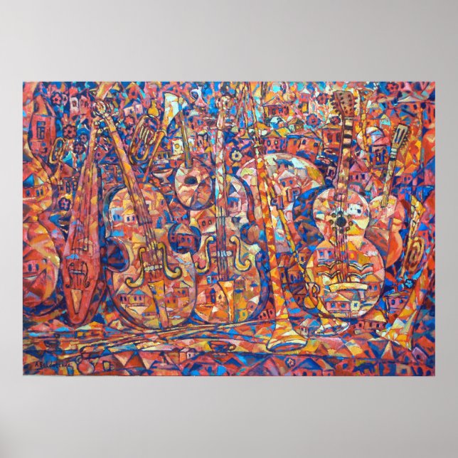 Poster Composition avec instruments de musique Peinture (Devant)