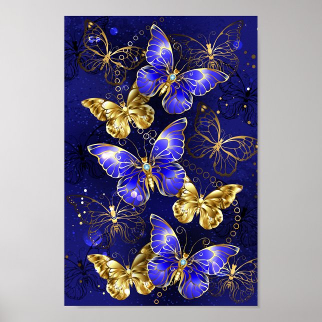Poster Composition avec papillons de saphir (Devant)