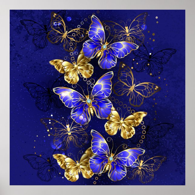 Poster Composition avec papillons de saphir (Devant)