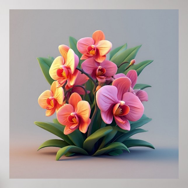 Poster Composition de fleurs d'orchidée rose (Devant)