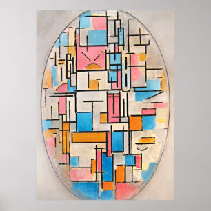 Poster Composition de Mondrian en ovale avec plans de cou