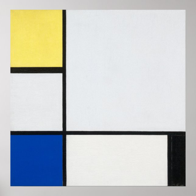 Poster Composition de Mondrian Jaune, Bleu, Noir, Bleu (Devant)