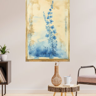 Poster Composition florale bleue. Type : décoratif encadr