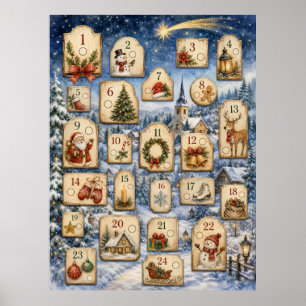 Poster Compte à rebours de Noël vintage en coloriage