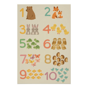 Poster Compter avec les animaux - Mignons numéros de scol