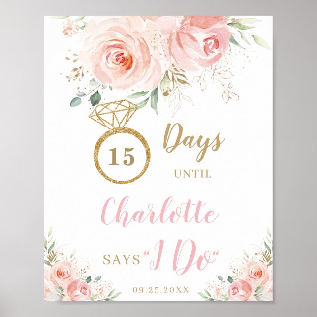 Poster Compteur de jours de mariage floral rose pâle pour (Devant)