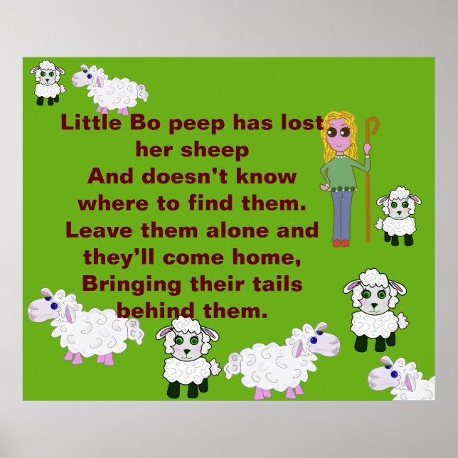 Poster comptine rime moderne petit bo-peep couleurs vives (Devant)