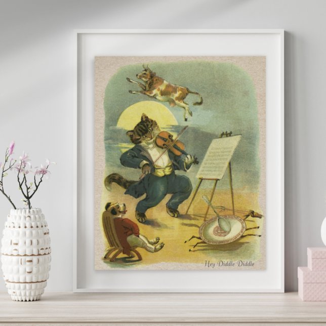 Poster Comptine traditionnelle Hey Diddle Diddle restauré (Créateur téléchargé)