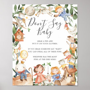 Poster Comptines Baby Shower Ne dites pas Panneau Bébé
