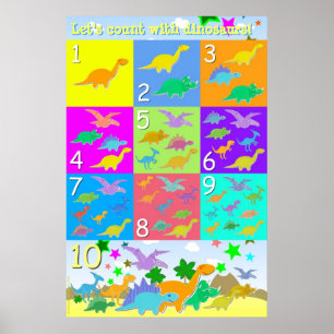 Poster Comptons avec les dinosaures Nombres 1 - 10 à comp