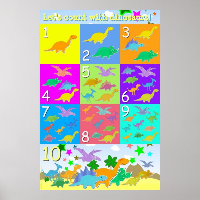 Poster Comptons avec les dinosaures Nombres 1 - 10 à comp (Devant)