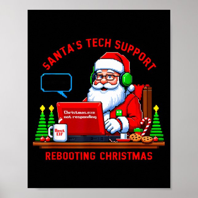 Poster Computer Meme Funny Santa's Tech Suprt Rebooting C (Devant)