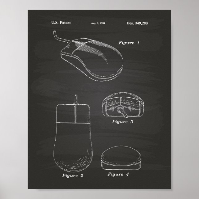 Poster Computer Mouse 1994 Patent Art Chalkboard (Devant)