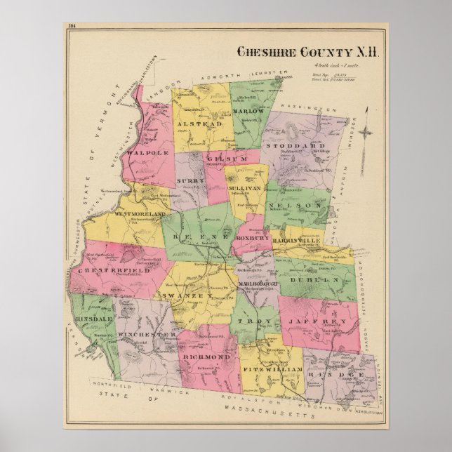 Poster Comté de Cheshire, NH (Devant)