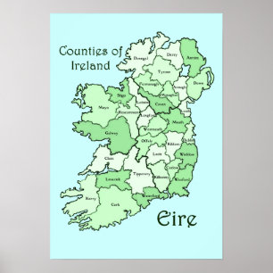 Poster Comtés de carte de l'Irlande
