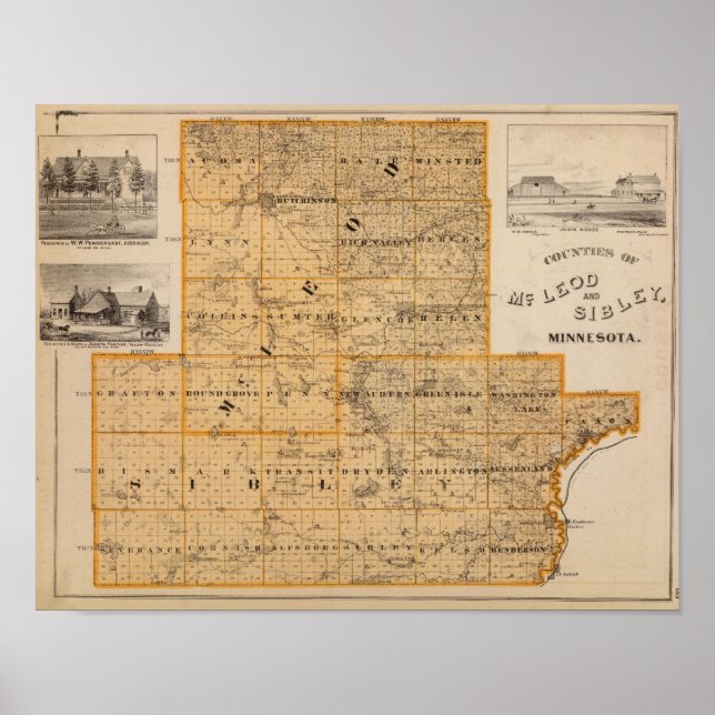 Poster Comtés de McLeod et Sibley, Minnesota (Devant)
