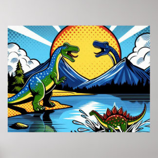 Poster con paisaje de dinosaurios