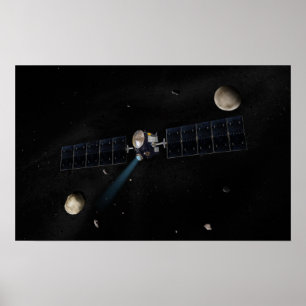 Poster Concept artistique de l'engin spatial Dawn en orbi