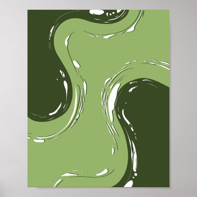 Poster Conception Abstraite d'onde fluide verte (Devant)