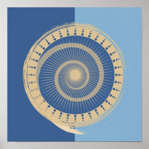 Poster Conception Abstraite du cercle solaire bleu et bro