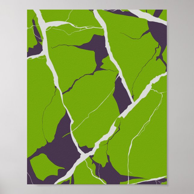 Poster Conception Abstraite d'une Surface Verte Fracturée (Devant)