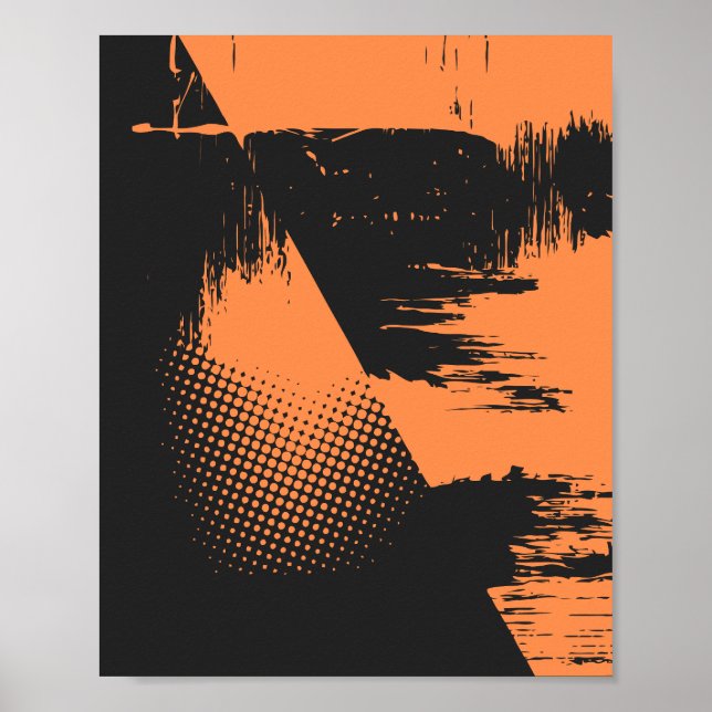 Poster Conception Abstraite Texturée en Noir et Orange (Devant)