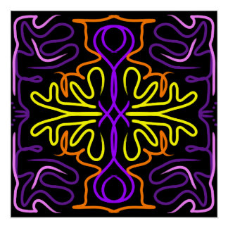 Poster Conception Abstraite violet, jaune, orange et rose