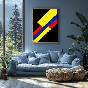 Poster Conception Bauhaus diagonale jaune, bleue et rouge