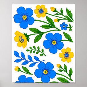 Poster Conception botanique florale bleue et jaune