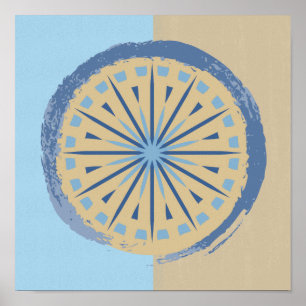 Poster Conception circulaire Abstraite en bleu et en bron
