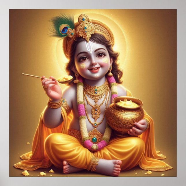 Poster Conception classique de pot de Makhan de Krishna b (Devant)