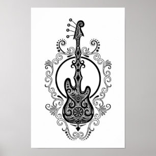 Poster Conception complexe de la guitare basse noire sur