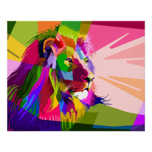 Poster Conception d'art pop prismatique coloré de lion