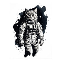 Conception d'astronaute de chat à encre noire