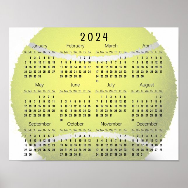 Poster Conception de balle de tennis Calendrier 2024 Affi (Devant)