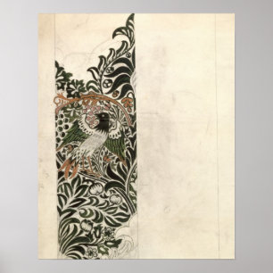 Poster Conception de blocs de bois "Oiseau et Vin" non fi