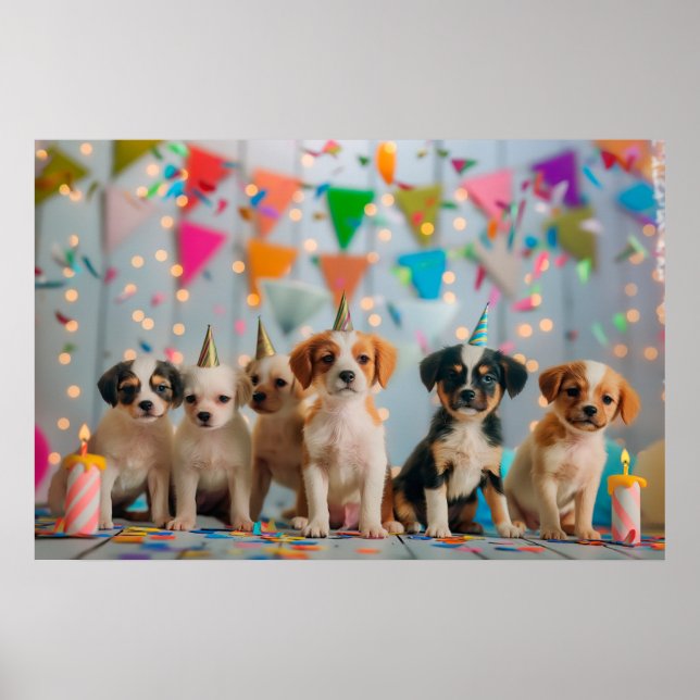 Poster Conception de célébration d'anniversaire de chiots (Devant)