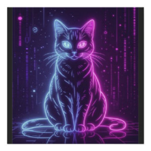 Poster **Conception de chat néon – Art félin futuriste lu