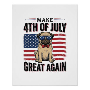 Poster Conception de chemise vintage patriotique pug du 4