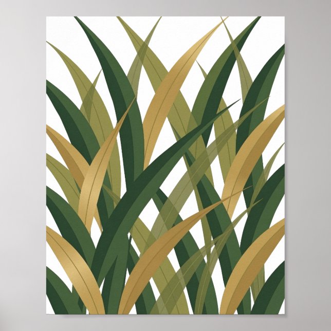 Poster Conception de déclaration de feuilles dorées verte (Devant)