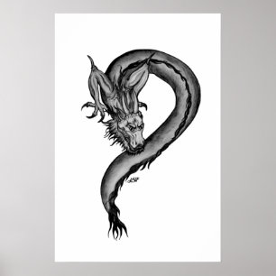 Poster Conception de dragon noir et blanc