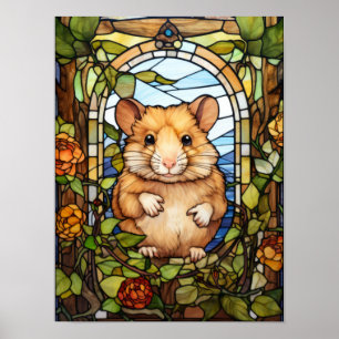 Poster Conception de fenêtre en verre coloré de hamster m