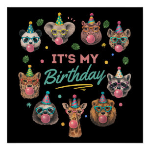 Poster Conception de fête d'anniversaire d'animaux de jun