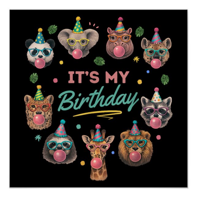 Poster Conception de fête d'anniversaire d'animaux de jun (Devant)