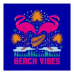 Poster Conception de flamants roses de vibes de plage