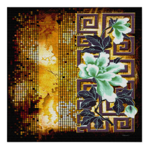 Poster Conception de fleurs asiatiques en détresse Art Dé