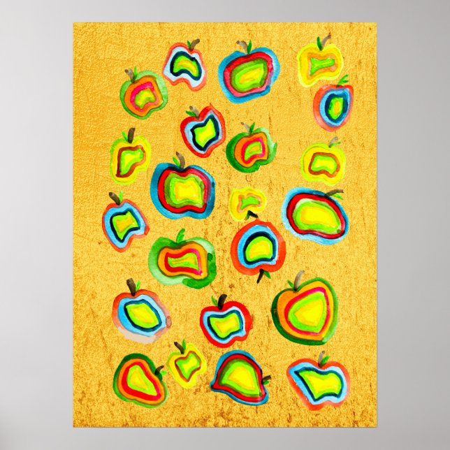 Poster Conception de fruit d'aquarelle pomme funky (Devant)