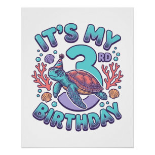 Poster Conception de gravure vintage tortue 3e anniversai